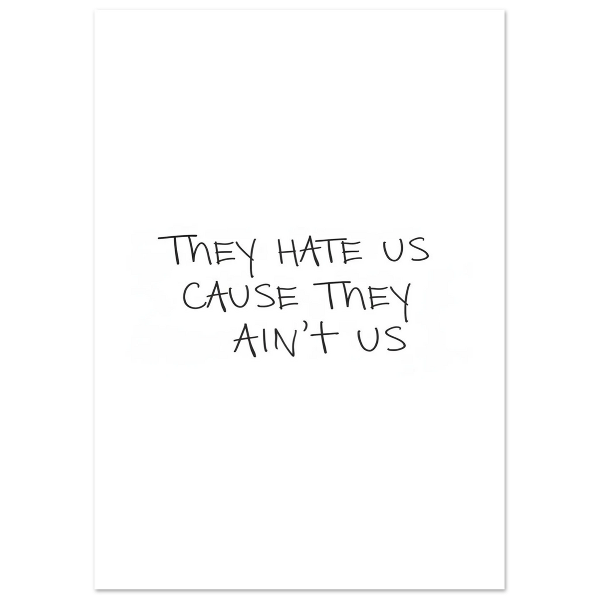 Paper poster with handwritten quote in black on white background