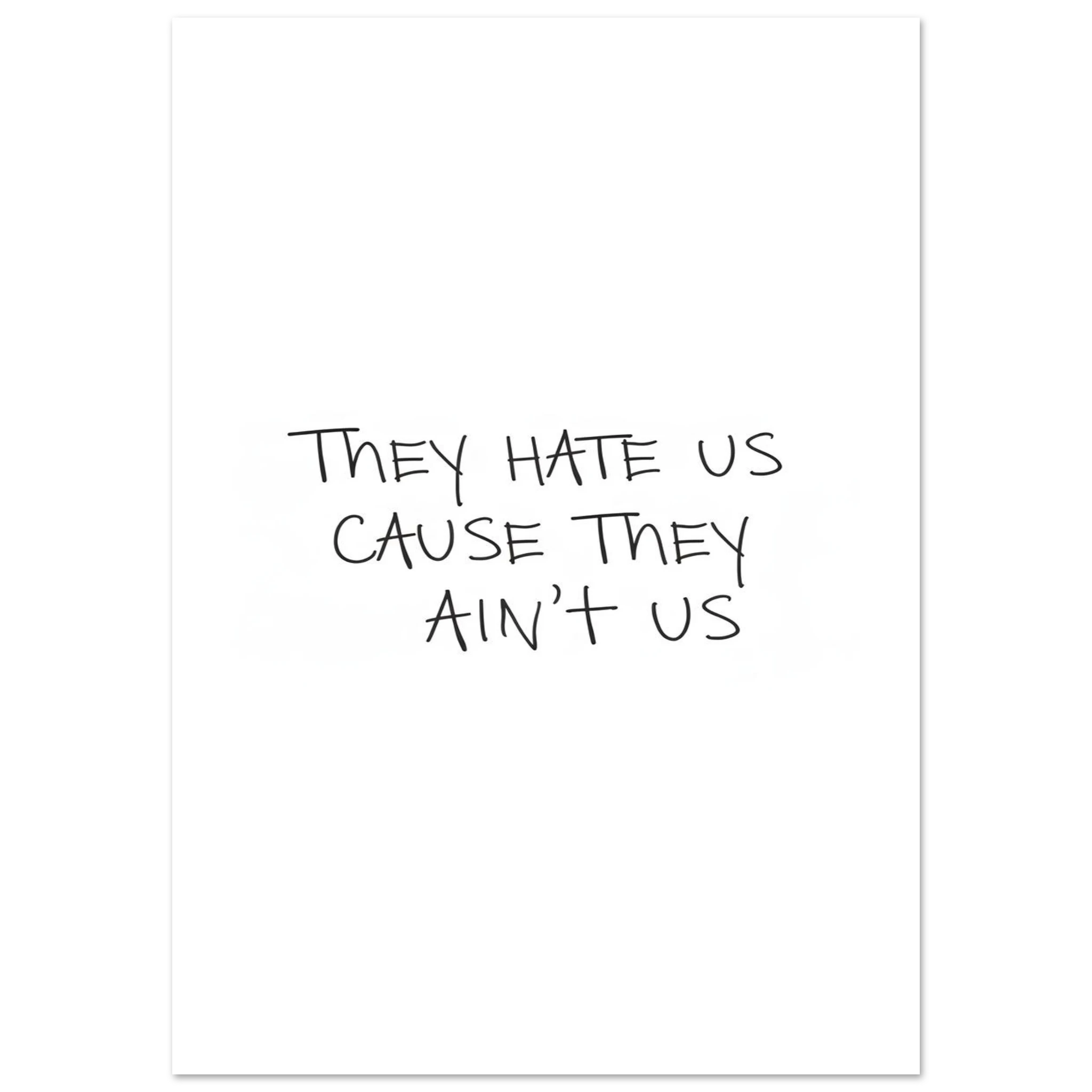 Paper poster with handwritten quote in black on white background