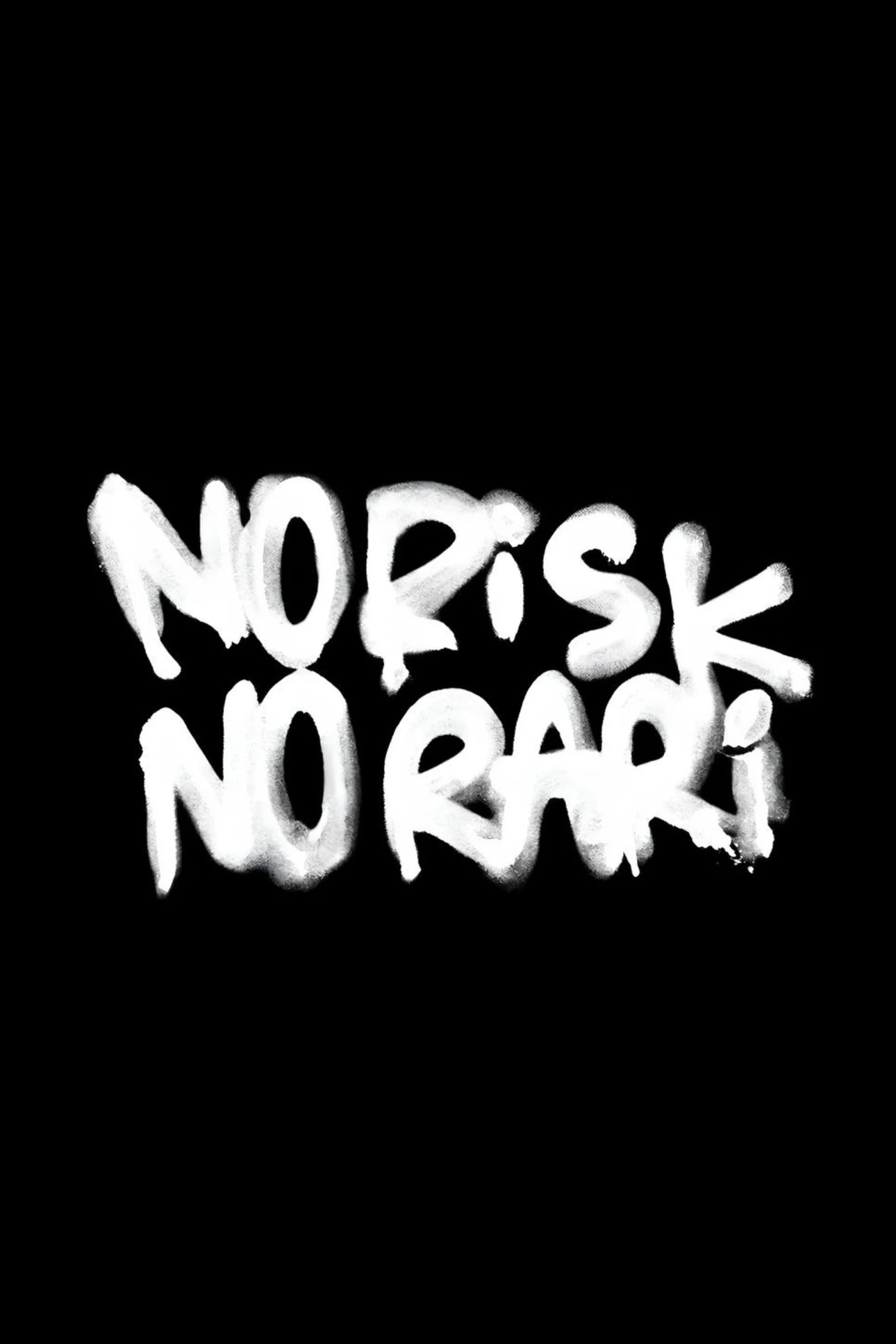 Square wall poster with white graffiti-style text on a black background.
